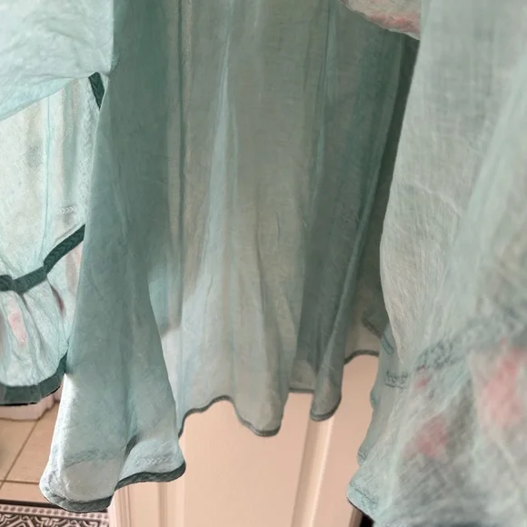 Chic Sheer Teal Kimono with Black Trim - Picture 6 of 6